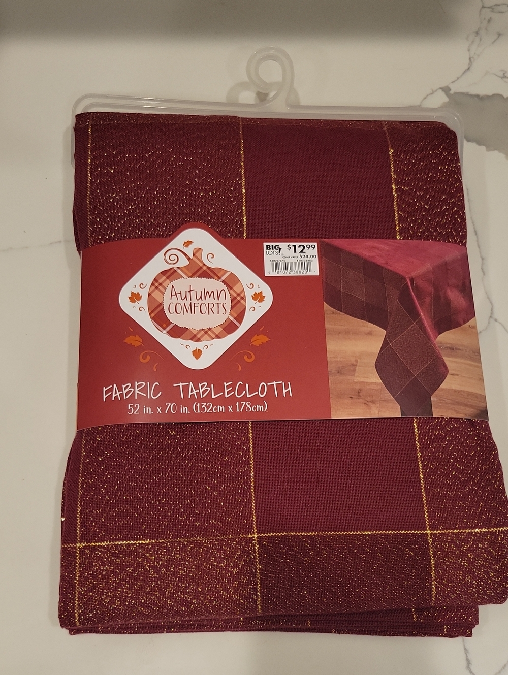 Burgundy Fabric Tablecloth with Gold Accents